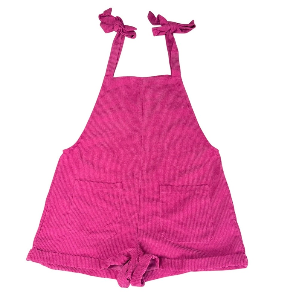 Pink Corduroy Barbie Romper Soft Girl Coquette Playful Relax Fit Tie‎ Strap M